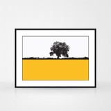 Landscape print of Kilburn, North Yorkshire by designer Jacky Al-Samarraie. The print is shown in a frame for reference.